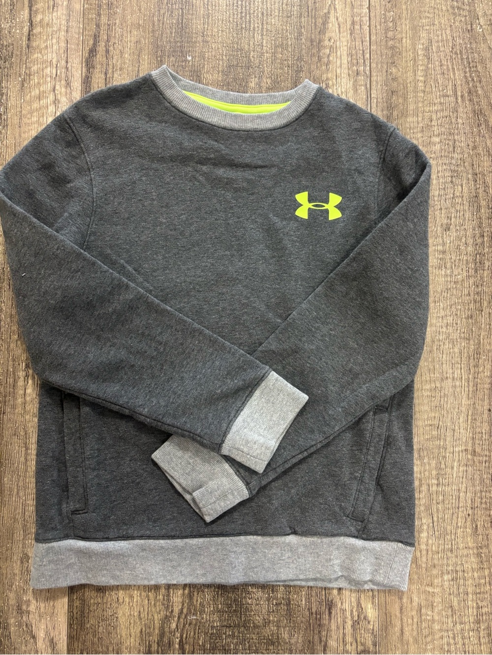 Under Armour Kids Charcoal Crewneck Sweatshirt with Neon Yellow Logo